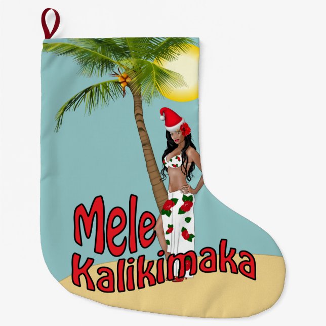 Wahine Button-oben Mele Kalikimaka Großer Weihnachtsstrumpf (Vorderseite)