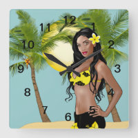Wahine Button-up Wall Clock Day Square