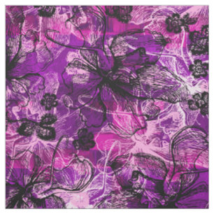 Wahine Lace Hawaiian Orchid Collage Stoff