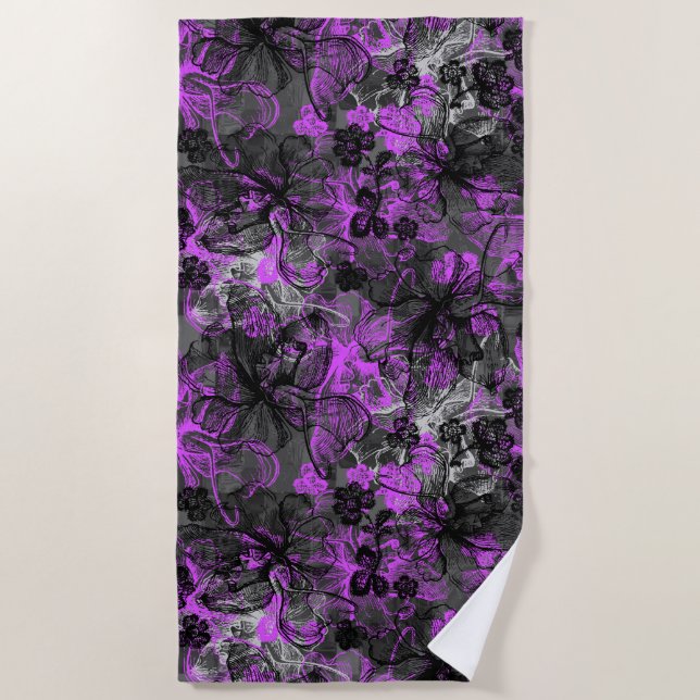 Wahine Lace Hawaiian Orchid Floral Lila Strandtuch (Vorderseite)