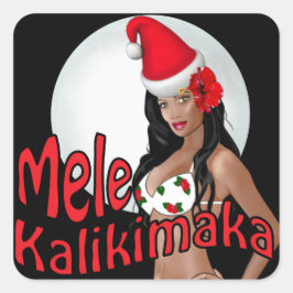 Wahine Pinup Mele Kalikimaka Weihnachtskleber 2 Quadratischer Aufkleber