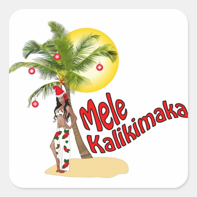 Wahine Pinup Mele Kalikimaka Weihnachtskleber Quadratischer Aufkleber (Vorderseite)