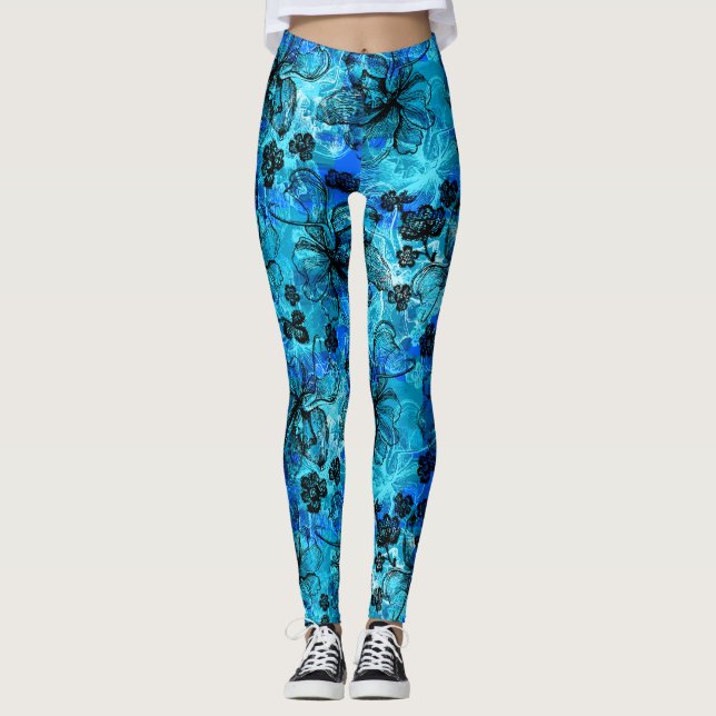 Wahine Spitze-hawaiische tropische Orchidee Leggings (Vorderseite)