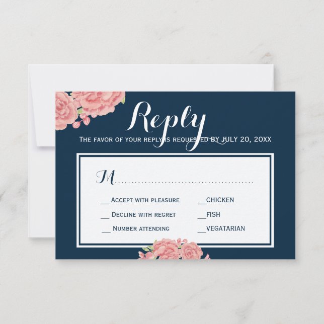 Wahl der Hochzeitsmahlzeit für Navy-Rosa-Pony-UAWG RSVP Karte (Vorderseite)