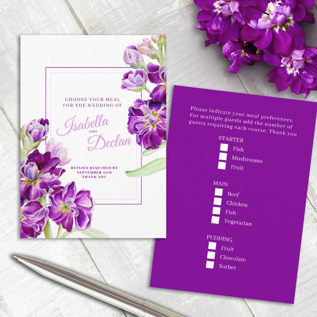 Wahl des Hochzeitsmahls für violette Blumen Begleitkarte (Von Creator hochgeladen)