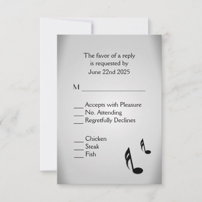 Wahl des "Silver Music Wedding Menu"-UAWG RSVP Karte (Vorderseite)