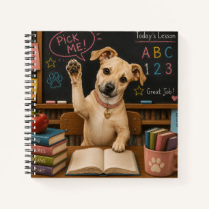 Wähl mich! Süßer Schulhund hebt die Pfote Notizbuch