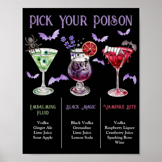 Wähle Dein Gift Halloween 3 Cocktailkarte Poster (Vorne)