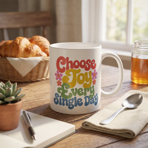 Wähle Freude an jedem einzelnen Tag Retro-Regenbog Kaffeetasse