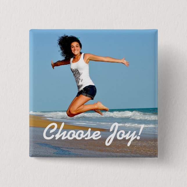 Wähle Joy! Happy Woman On Beach Square Button (Vorderseite)