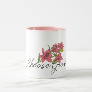 Wähle Wachstum Einzellinienzeichnung + rosa Blumen Tasse