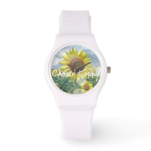 Wählen Sie ein gutes Zitat mit Sonnenblumen Armbanduhr