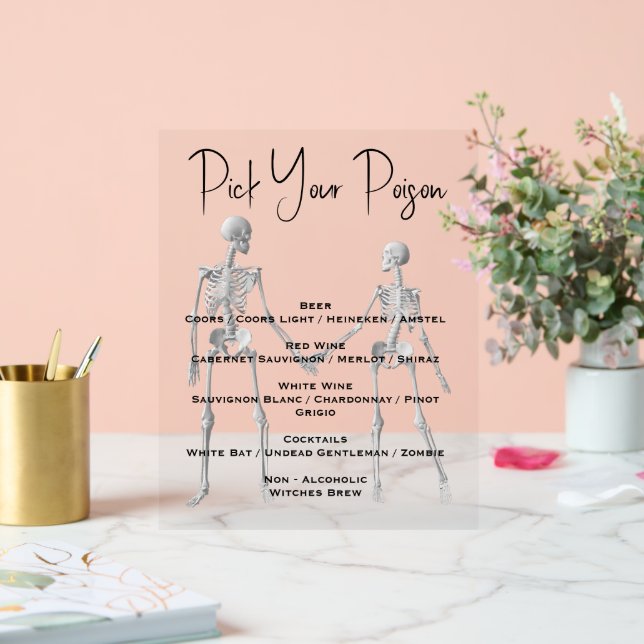Wählen Sie Ihr Poison Skeleton Wedding Bar Menu Acrylschild (Hochzeit)