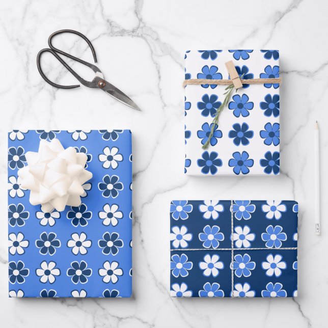 Wählen Sie Ihre eigenen Farben - Fun Retro-Blume Geschenkpapier Set (Vorderseite)