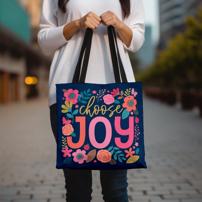 Wählen Sie Joy Floral Tote Bag, Inspiration Zitat Tasche (Von Creator hochgeladen)