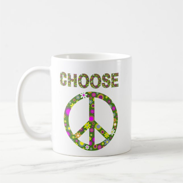 Wählen Sie Peace - Retro Blume Peace Signing Kaffe Kaffeetasse (Links)