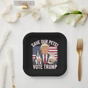 Wählen Sie Trump Rettete unsere Haustiere Katzen H Pappteller