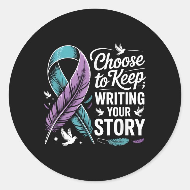 Wählen Sie, um das Schreiben Ihres Storys zu Behal Runder Aufkleber (Vorderseite)