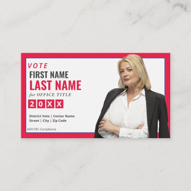 Wahlkampagne Rot-republikanisches Party Kandidat Visitenkarte (Vorderseite)
