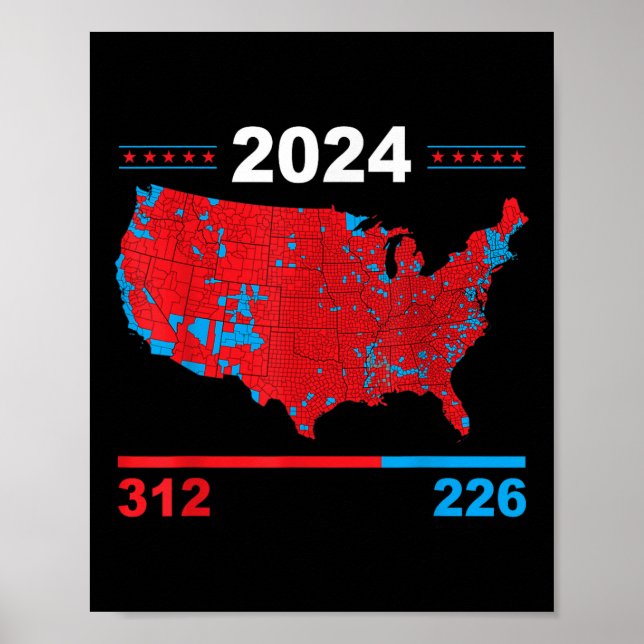 Wahlplan Trump 312 Red 2024 Wahlergebnisse Poster (Vorne)