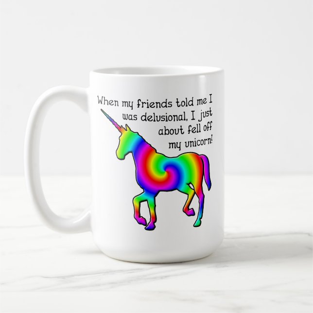 Wahnhafter Unicorn-lustige Tasse (Links)