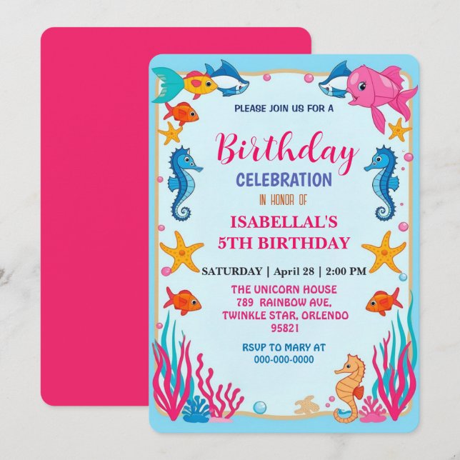 Wahnsinnige Regenbogenfrau Seepferd Geburtstag Save The Date (Vorne/Hinten)