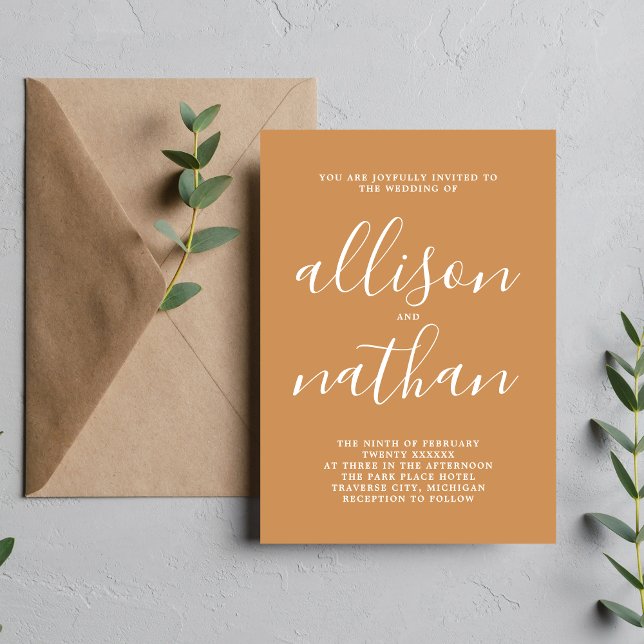 Wahre Einfachheit 1 Apricot Minimale Hochzeit Einladung (Von Creator hochgeladen)