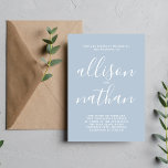 Wahre Einfachheit 1 Ice Blue Script Minimale Hochz Einladung<br><div class="desc">Diese einfache und wunderschöne Hochzeitseinladung ist perfekt für den Minimalisten in uns allen! Bitte kontaktieren Sie mich,  wenn Sie Hilfe bei der Anpassung des Textes dieser Hochzeitseinladung wünschen.</div>