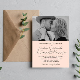 Wahre Einfachheit 3 Moderne Rosa Foto Hochzeit Einladung