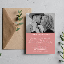 Wahre Einfachheit 3 Moderne, rosa Foto Hochzeit Einladung