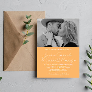 Wahre Einfachheit 3 Moderne Sorbet Foto Hochzeit Einladung