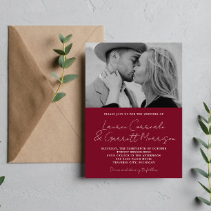 Wahre Einfachheit 3 Modernes Burgund-Foto Hochzeit Einladung