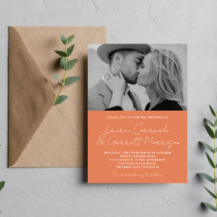 Wahre Einfachheit 3 Modernes Coral Foto Hochzeit Einladung