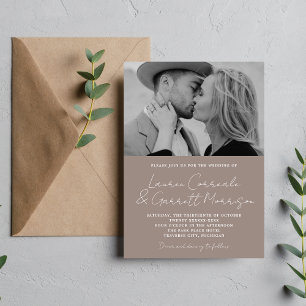 Wahre Einfachheit 3 Modernes Taupe Foto Hochzeit Einladung