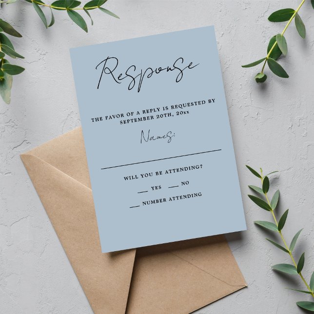 Wahre Einfachheit 3 Script Minimal Ice Blue Weddin RSVP Karte (Von Creator hochgeladen)