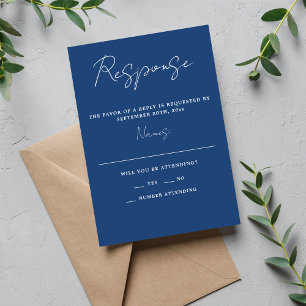 Wahre Einfachheit 3 Script Minimal True Blue Weddi RSVP Karte