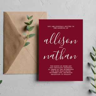 Wahre Einfachheit Burgund Minimalistische Hochzeit Einladung