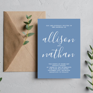Wahre Einfachheit Denim Blue Minimalistisch Weddin Einladung