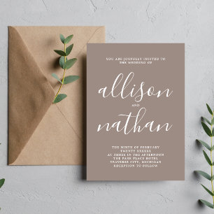 Wahre Einfachheit Taupe Minimalistische Hochzeit Einladung