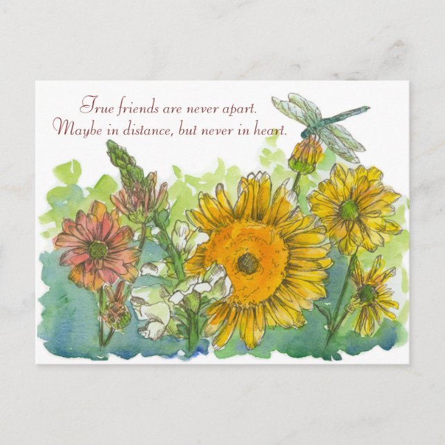 Wahre Freunde sind nie außer Sonnenblumen Postkarte (Vorderseite)