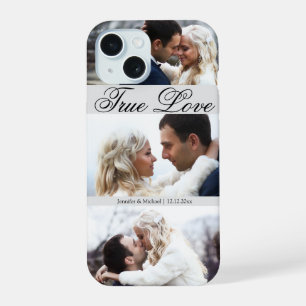 wahre Liebe, elegante 3 Fotos Jubiläum romantisch iPhone 15 Hülle