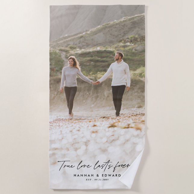 Wahre Liebe Foto Modernes, personalisiertes Gesche Strandtuch (Vorderseite)