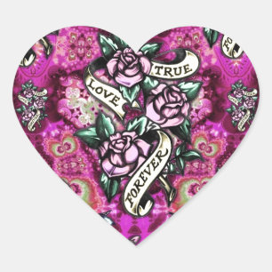 Wahre Liebe für immer Psychedelische Rose und Bann Herz-Aufkleber