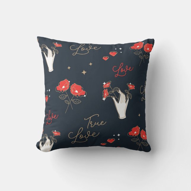 Wahre Liebe Hände und Blume Kissen (Vorderseite)