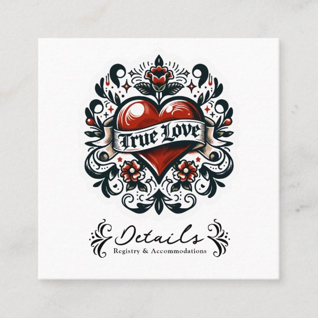 Wahre Liebe Herz Tattoo Aufkleber Hochzeit Details Quadratische Visitenkarte (Vorderseite)