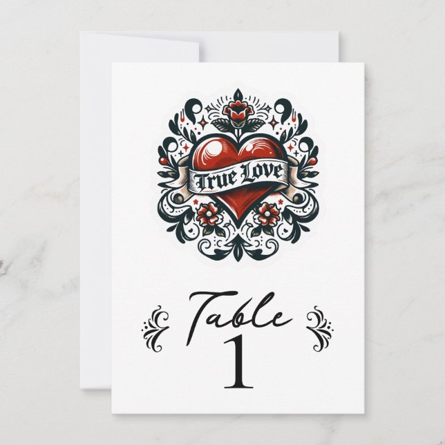 Wahre Liebe Herz Tattoo Hochzeit Tischnummer (Vorderseite)