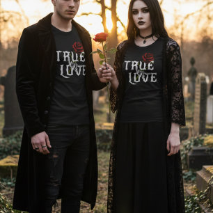 Wahre Liebe Schädelknochen und rote Blume T-Shirt