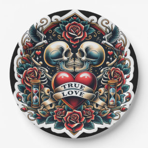 Wahre Liebe Skelett Herz Tattoo Hochzeit Pappteller