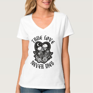 Wahre Liebe Stirbt Nie Skelett Paar T-Shirt