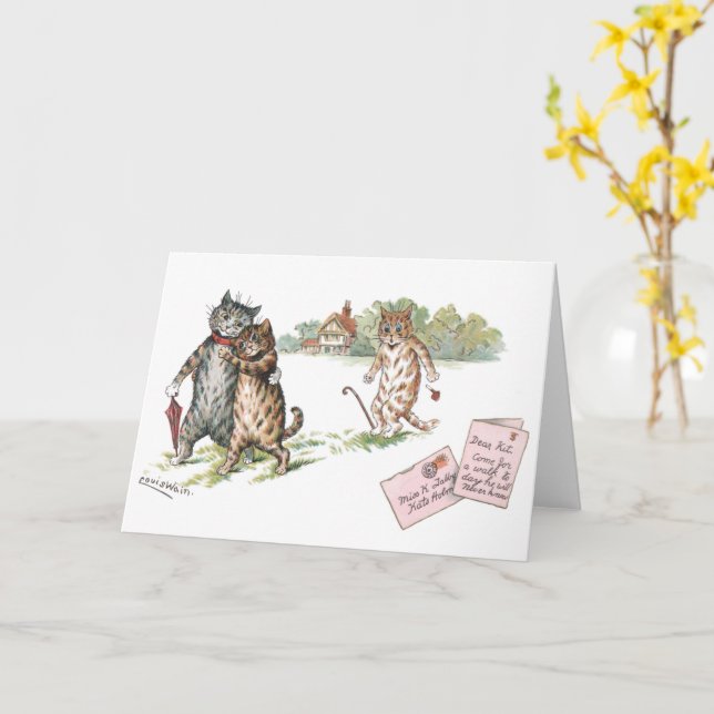 Wahre Liebe von Louis Wain Blank Karte (Gelbe Blume)
